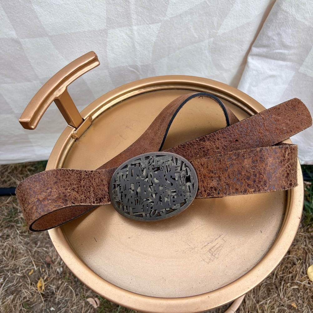 Y2K DIESEL Men's Belt 38 Distressed Leather ITALY Metal